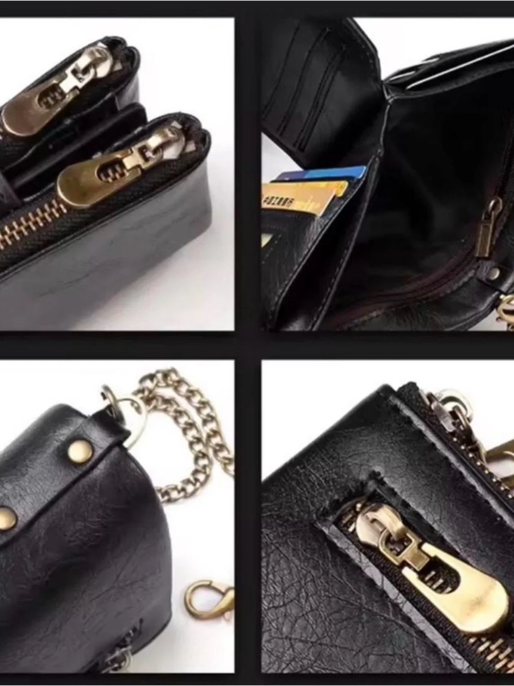 Vintage Black Wallet Crossbody with Gold Hardware